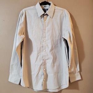 Kenneth Cole Reaction Mens Shirt Size M 15.5 32-33 Slim Fit Beige Button Down